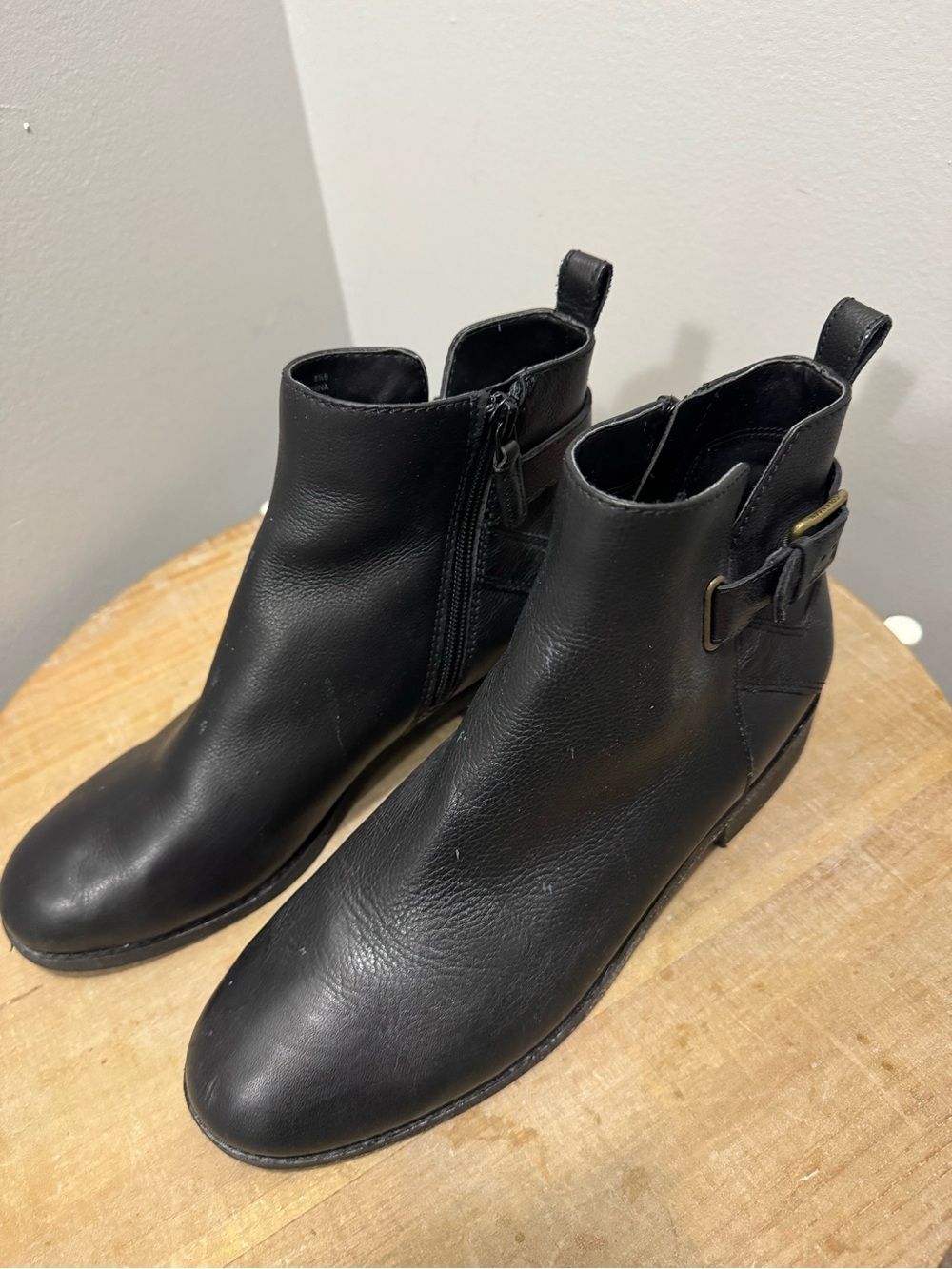 Cole Haan Black Leather Ankle Booties with Side Buckle